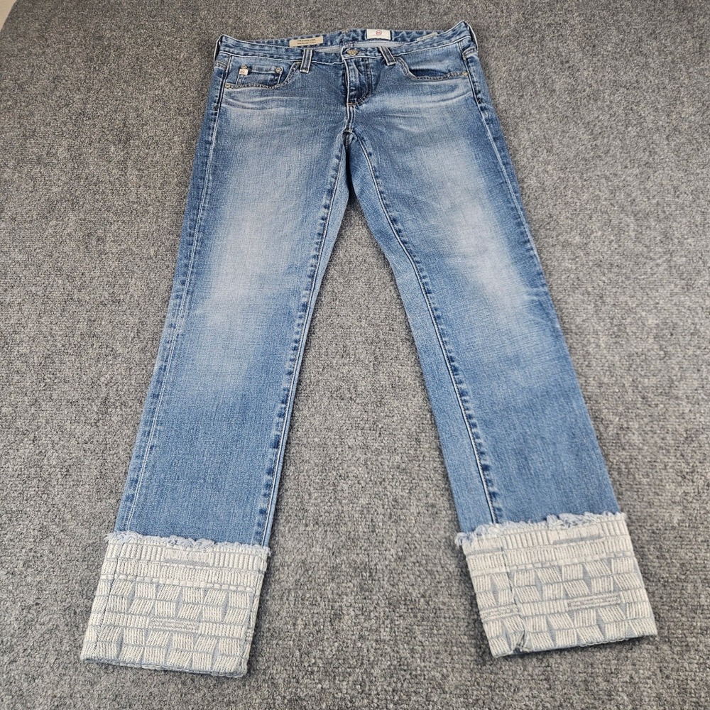 AG Adriano Goldschmied The Stevie Cuff Slim Straight Jeans Blue Embroidered 27